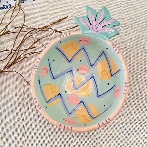 Susan Painter Pineapple Shaped Serving Dish Bowl Handpainted Eclectic Rare